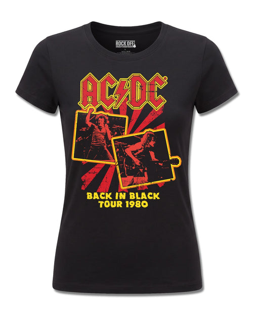 AC/DC Back In Black Tour 1980 (AC/DC) design, front view on Black F775, Rock Off Retail official merch