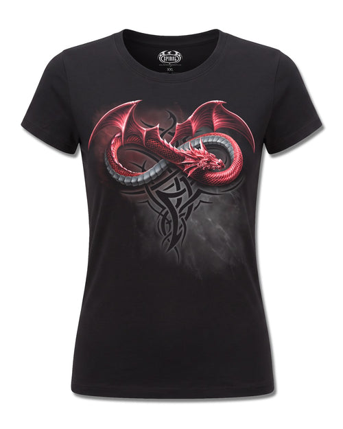Spiral Infinity Dragons design, front view on Black F775, Rock Off Retail official merch