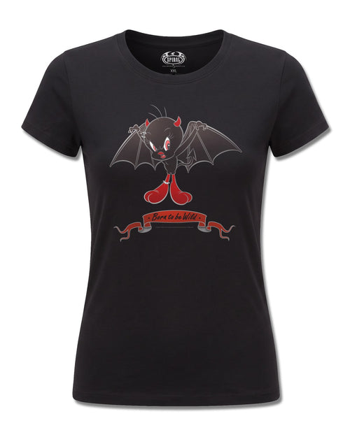 Looney Tunes Tweety Born To Be Wild (Looney Tunes) design, front view on Black F775, Rock Off Retail official merch