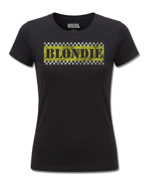 Blondie Taxi (Blondie) design, front view on Black F775, Rock Off Retail official merch