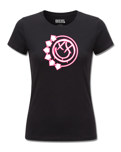Blink-182 Six Arrow Smile (blink-182) design, front view on Black F775, Rock Off Retail official merch