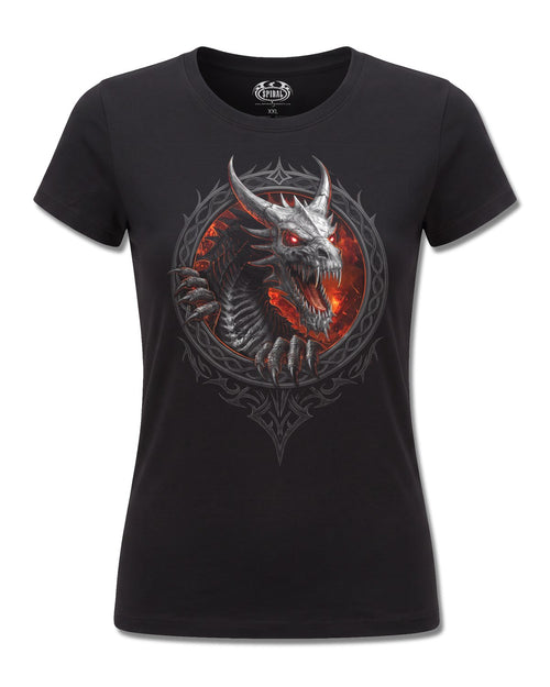 Spiral Dragon Reaper design, front view on Black F775, Rock Off Retail official merch
