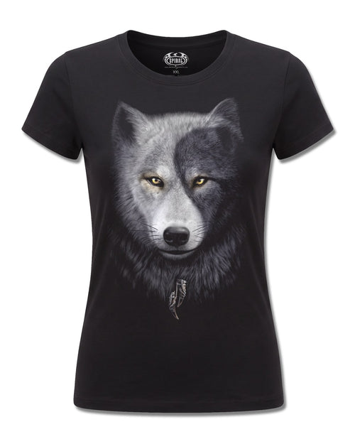 Spiral Wolf Chi design, front view on Black F775, Rock Off Retail official merch