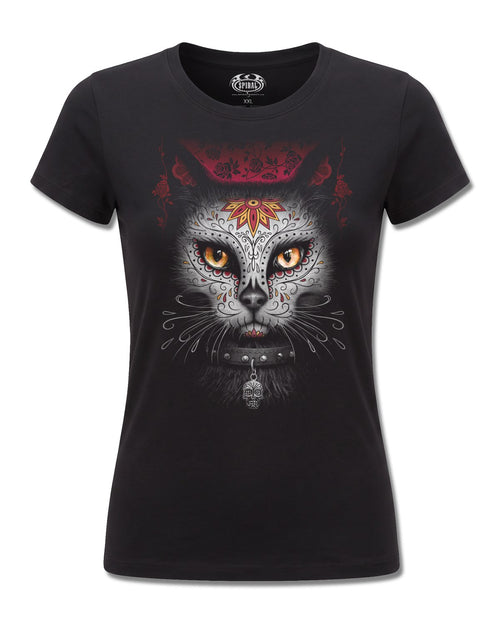 Spiral Catrina design, front view on Black F775, Rock Off Retail official merch