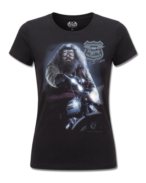 Harry Potter Hagrid Biker (Harry Potter) design, front view on Black F775, Rock Off Retail official merch