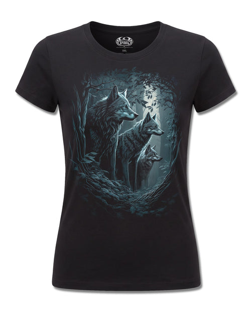 Spiral Forest Guardians design, front view on Black F775, Rock Off Retail official merch