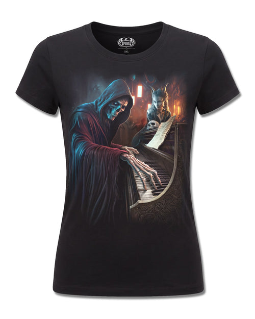 Spiral Midnight Blues design, front view on Black F775, Rock Off Retail official merch