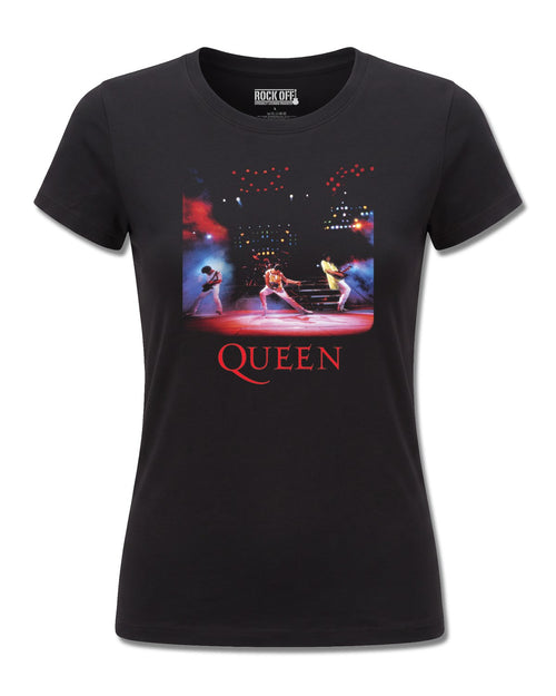 Queen Classic Crest (Queen) design, front view on Black F775, Rock Off Retail official merch