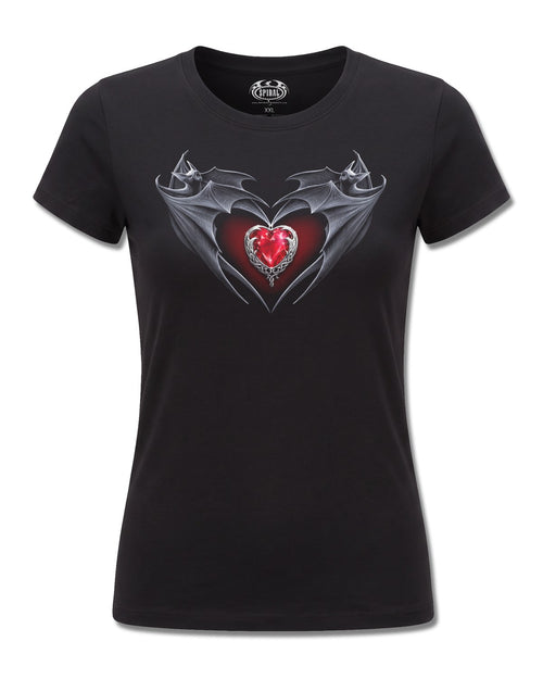 Spiral Bat's Heart design, front view on Black F775, Rock Off Retail official merch