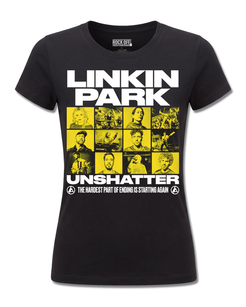 Linkin Park Unshatter (Linkin Park) design, front view on Black F775, Rock Off Retail official merch