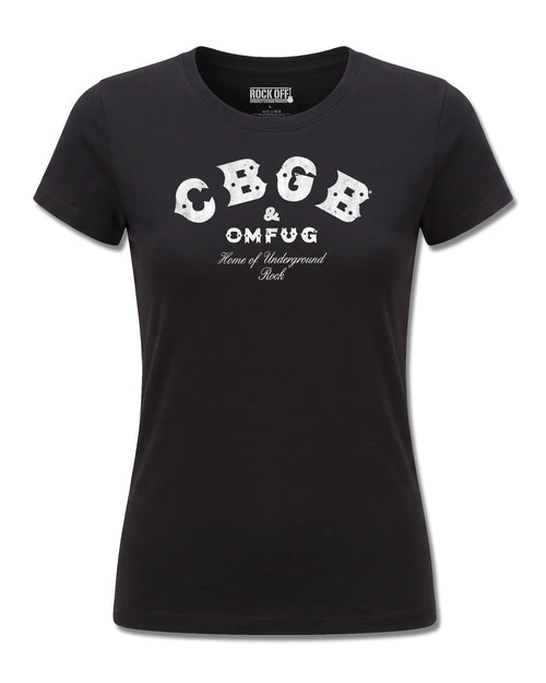 Cbgb Classic Logo (CBGB) design, front view on Black F775, Rock Off Retail official merch