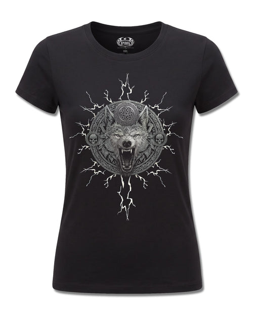 Spiral Valhalla design, front view on Black F775, Rock Off Retail official merch