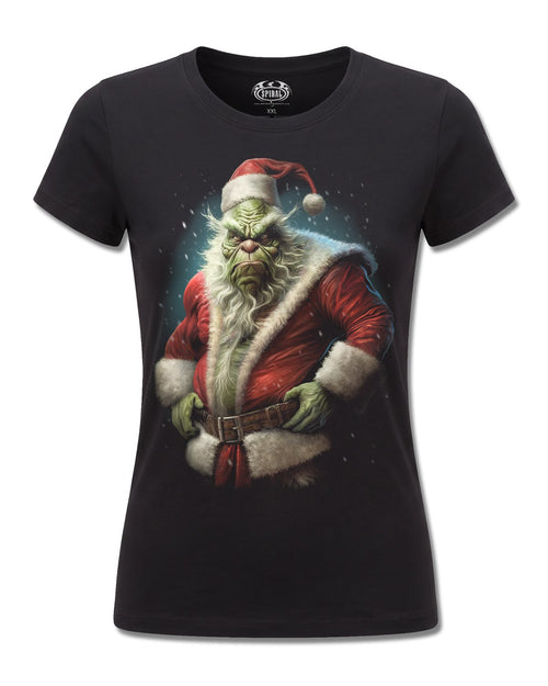 Spiral Bah Humbug design, front view on Black F775, Rock Off Retail official merch
