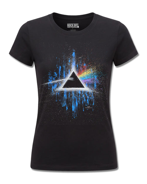 Pink Floyd Dark Side Of The Moon Blue Splatter (Pink Floyd) design, front view on Black F775, Rock Off Retail official merch