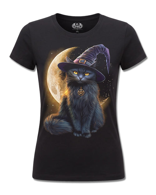Spiral Familiar Magic design, front view on Black F775, Rock Off Retail official merch