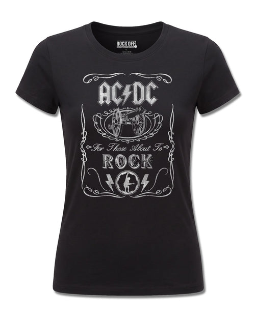 AC/DC Vintage Cannon Swig (AC/DC) design, front view on Black F775, Rock Off Retail official merch