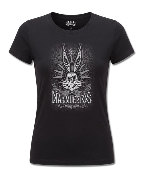 Looney Tunes Bugs Muertos (Looney Tunes) design, front view on Black F775, Rock Off Retail official merch
