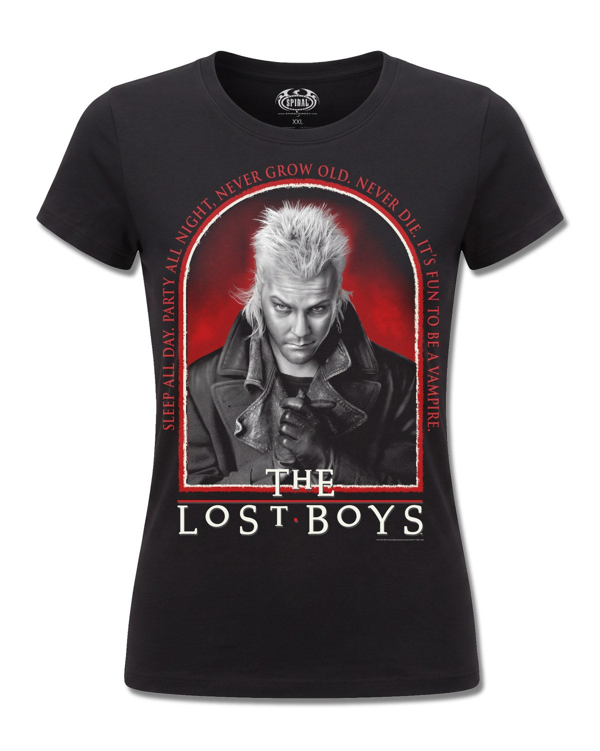 The Lost Boys Fun To Be A Vampire (The Lost Boys) design, front view on Black F775, Rock Off Retail official merch