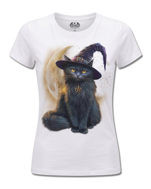Spiral Familiar Magic design, front view on White F776, Rock Off Retail official merch