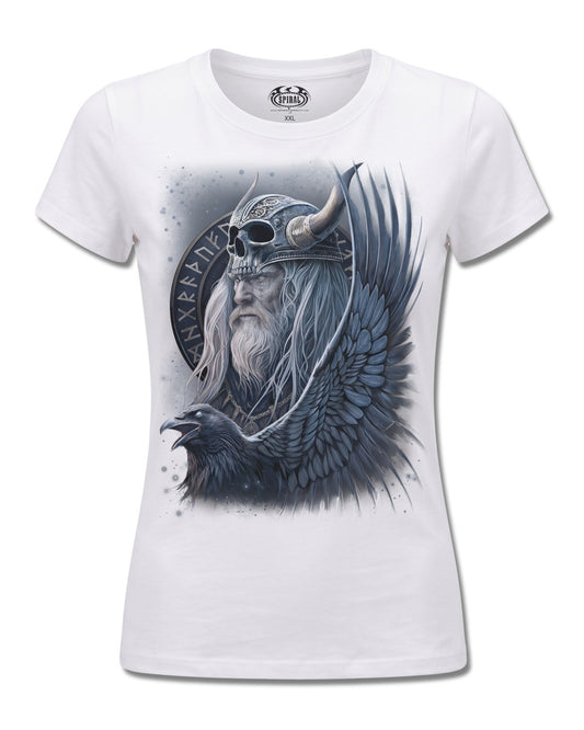 Spiral Odin's Warrior design, front view on White F776, Rock Off Retail official merch