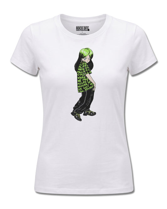 Billie Eilish Anime Billie (Billie Eilish) design, front view on White F776, Rock Off Retail official merch