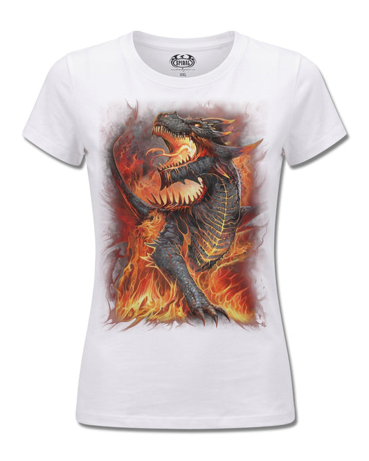 Spiral Draconis design, front view on White F776, Rock Off Retail official merch