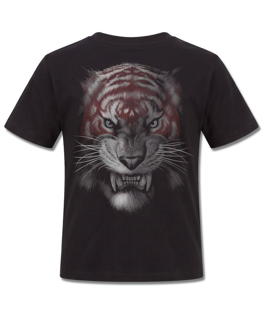 Spiral Mark Of The Tiger design, back view on Black K101, Rock Off Retail official merch