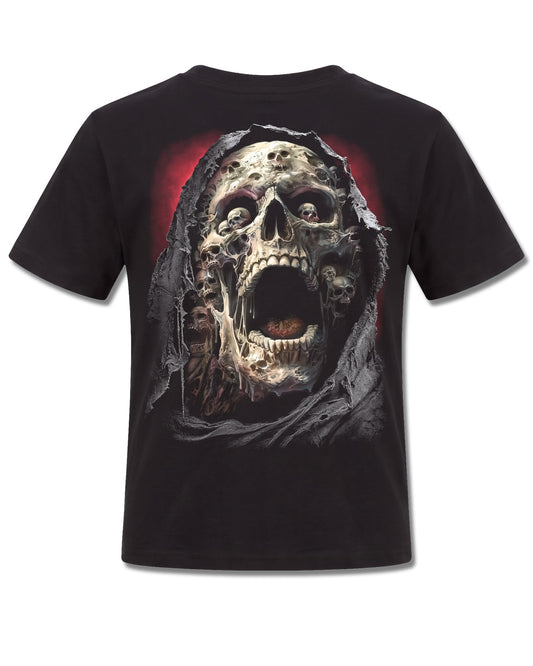 Spiral Screaming Death design, back view on Black K101, Rock Off Retail official merch