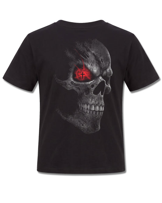 Spiral Death Stare design, back view on Black K101, Rock Off Retail official merch