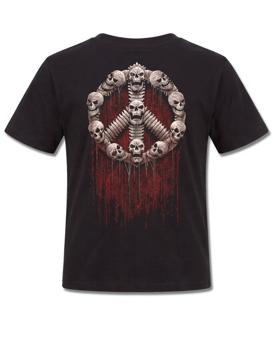 Spiral War Kills design, back view on Black K101, Rock Off Retail official merch