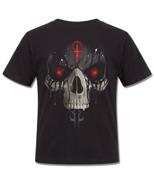 Spiral Dark Death design, back view on Black K101, Rock Off Retail official merch