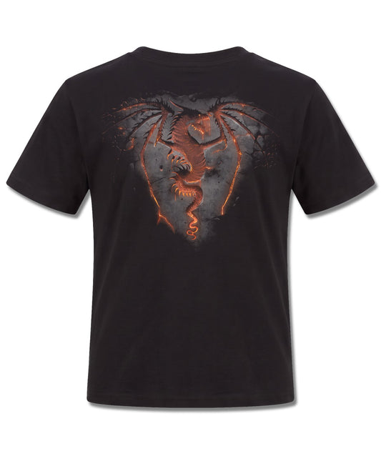 Spiral Dragon Furnace design, back view on Black K101, Rock Off Retail official merch