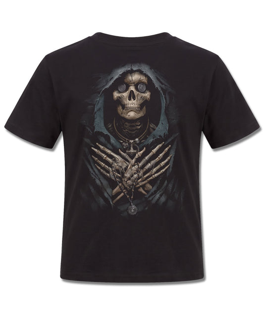 Spiral Ferryman design, back view on Black K101, Rock Off Retail official merch