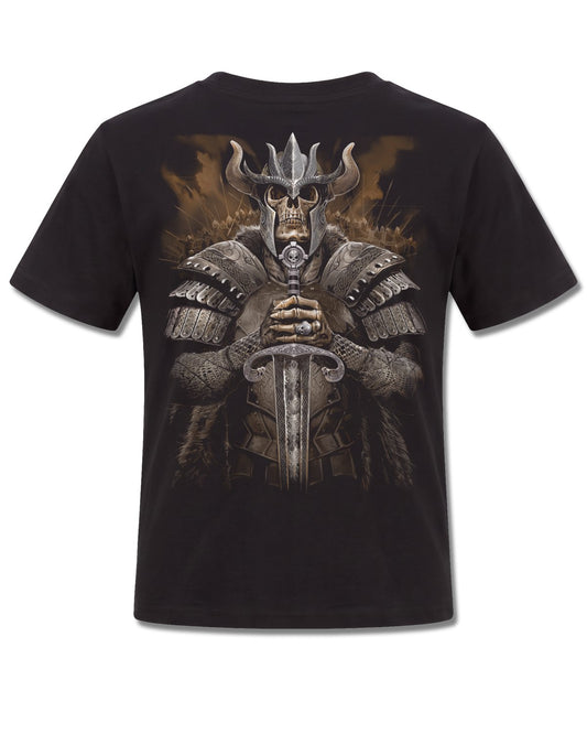 Spiral Viking Warrior design, back view on Black K101, Rock Off Retail official merch
