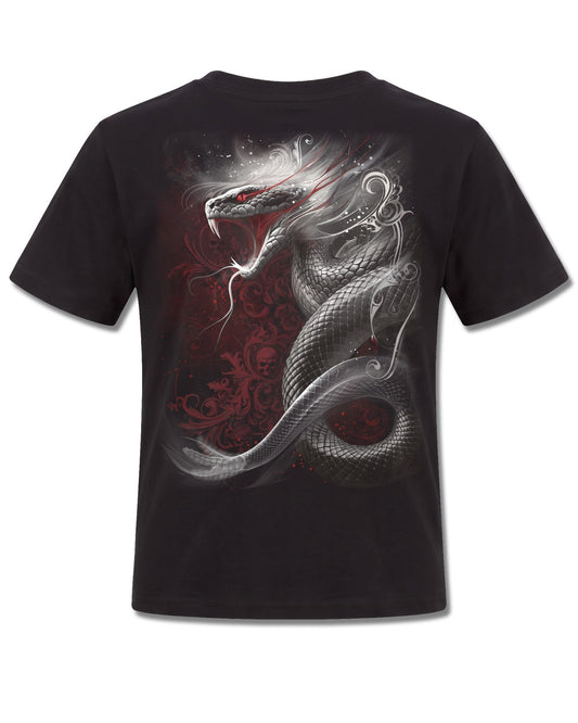 Spiral Gothic Serpent design, back view on Black K101, Rock Off Retail official merch