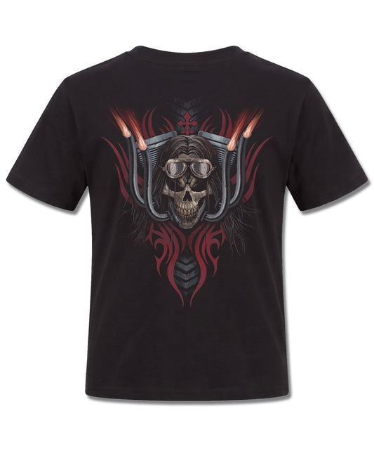 Spiral Ride Free design, back view on Black K101, Rock Off Retail official merch