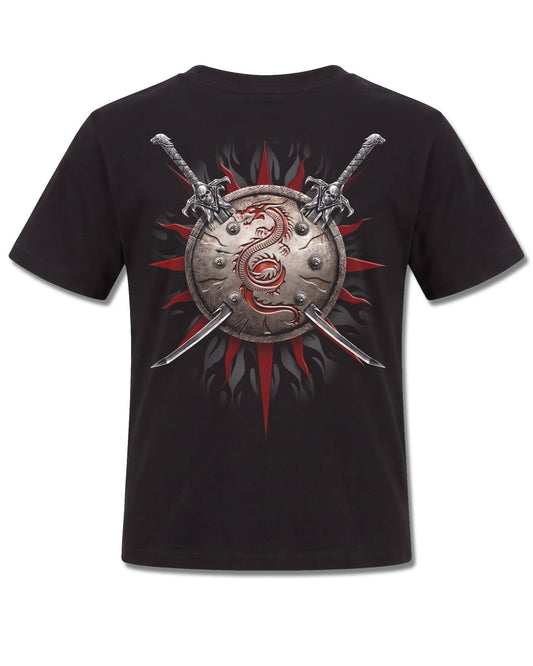 Spiral Oriental Dragon design, back view on Black K101, Rock Off Retail official merch
