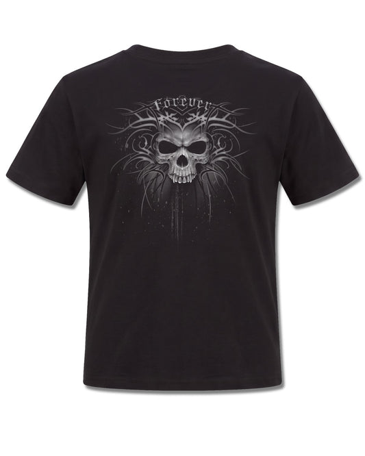 Spiral Death Forever design, back view on Black K101, Rock Off Retail official merch