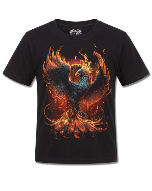 Spiral Ashes Reborn design, front view on Black K101, Rock Off Retail official merch
