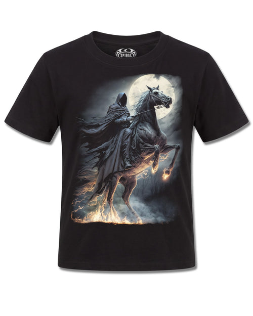 Spiral Shadow Rider design, front view on Black K101, Rock Off Retail official merch