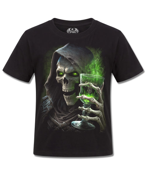 Spiral The Green Fairy design, front view on Black K101, Rock Off Retail official merch