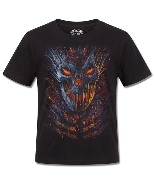Spiral Oblivion design, front view on Black K101, Rock Off Retail official merch