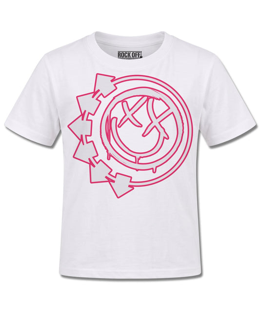 Blink-182 Six Arrow Smile (blink-182) design, front view on White K106, Rock Off Retail official merch
