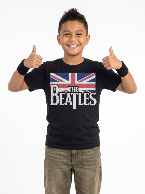 The Beatles - Drop T Logo & Vintage Flag - Kids T-Shirt, second view
