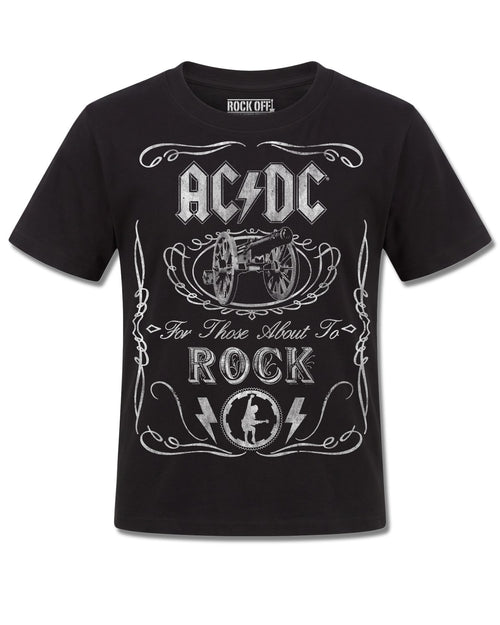 AC/DC Vintage Cannon Swig (AC/DC) design, front view on Black K121, Rock Off Retail official merch