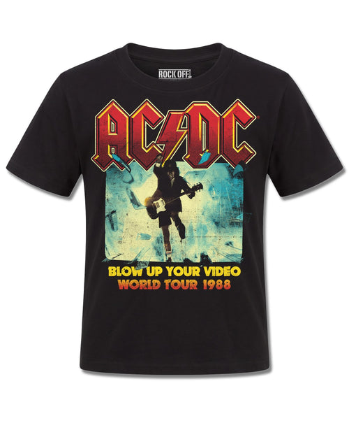 AC/DC Blow Up Your Video (AC/DC) design, front view on Black K121, Rock Off Retail official merch