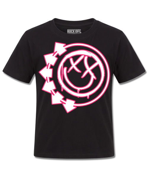 Blink-182 Six Arrow Smile (blink-182) design, front view on Black K121, Rock Off Retail official merch