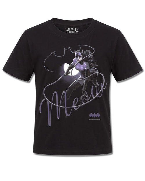 DC Comics Catwoman Meow (Batman) design, front view on Black K121, Rock Off Retail official merch