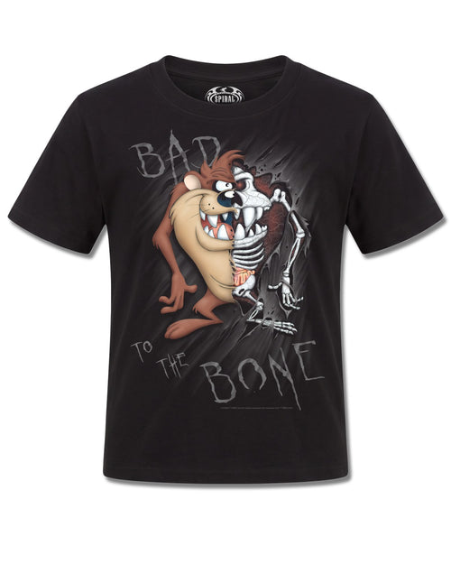 Looney Tunes Taz Bad 2 D Bone (Looney Tunes) design, front view on Black K121, Rock Off Retail official merch