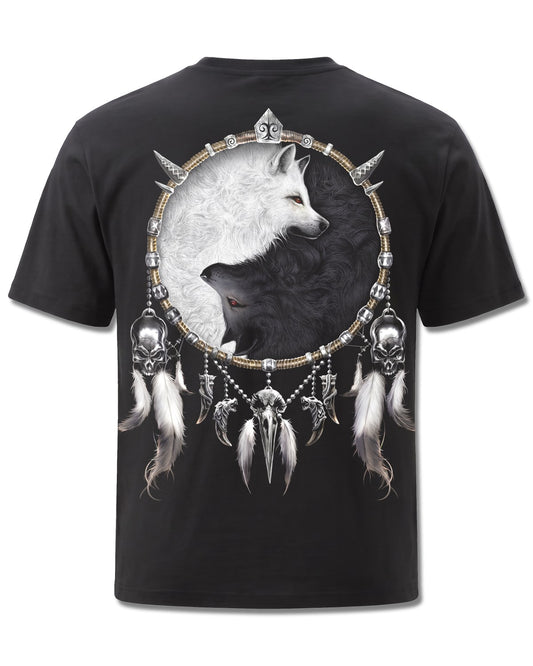 Spiral Wolf Chi design, back view on Black M101, Rock Off Retail official merch